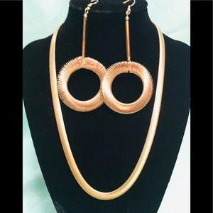 Gold Herringbone Necklace,Drop Earrings